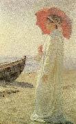 Laurits Tuxen nina, kunstnerens datter, pa stranden Spain oil painting artist